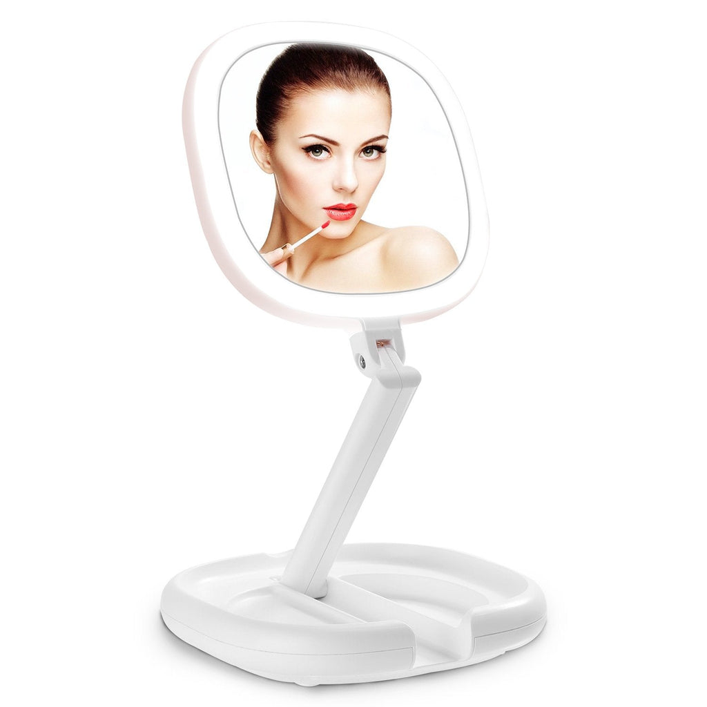 [Australia] - BEAUTIFIVE Illuminated Makeup Mirror With Light, LED Vanity Mirror, Double Sided Magnifying Mirror With Brightness&180°Angle&Height Adjustable Smart Design, Magnified Travel Mirror Folding White 