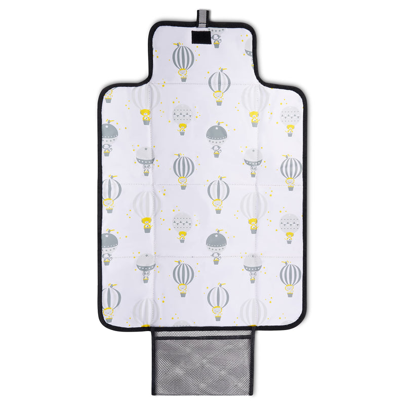 [Australia] - Polar Gear Baby Portable Changing Mat, Wipe Clean Compact Change Mat for Newborns & Toddlers, Travel Nappy Changing Bag with Pocket – Soft, Padded & Fits into Handbags/Backpacks – Hot Air Balloon Black, white, grey 