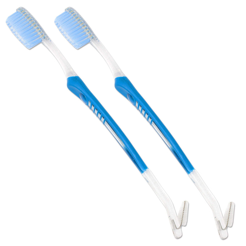 [Australia] - Orthodontic Toothbrush (Set of 2) V-Trim Double-Ended Brush with Interproximal Head for Cleaning Ortho Braces (Blue) Blue 