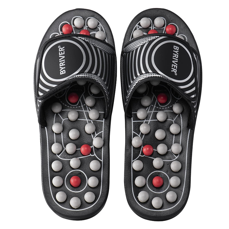 [Australia] - BYRIVER Foot Massager for Plantar Fasciitis, Reflexology Slippers Sandals, Massage Tools Relaxation Gifts for Mom Dad (02M) 7-8 Black Spring Massage Slippers 