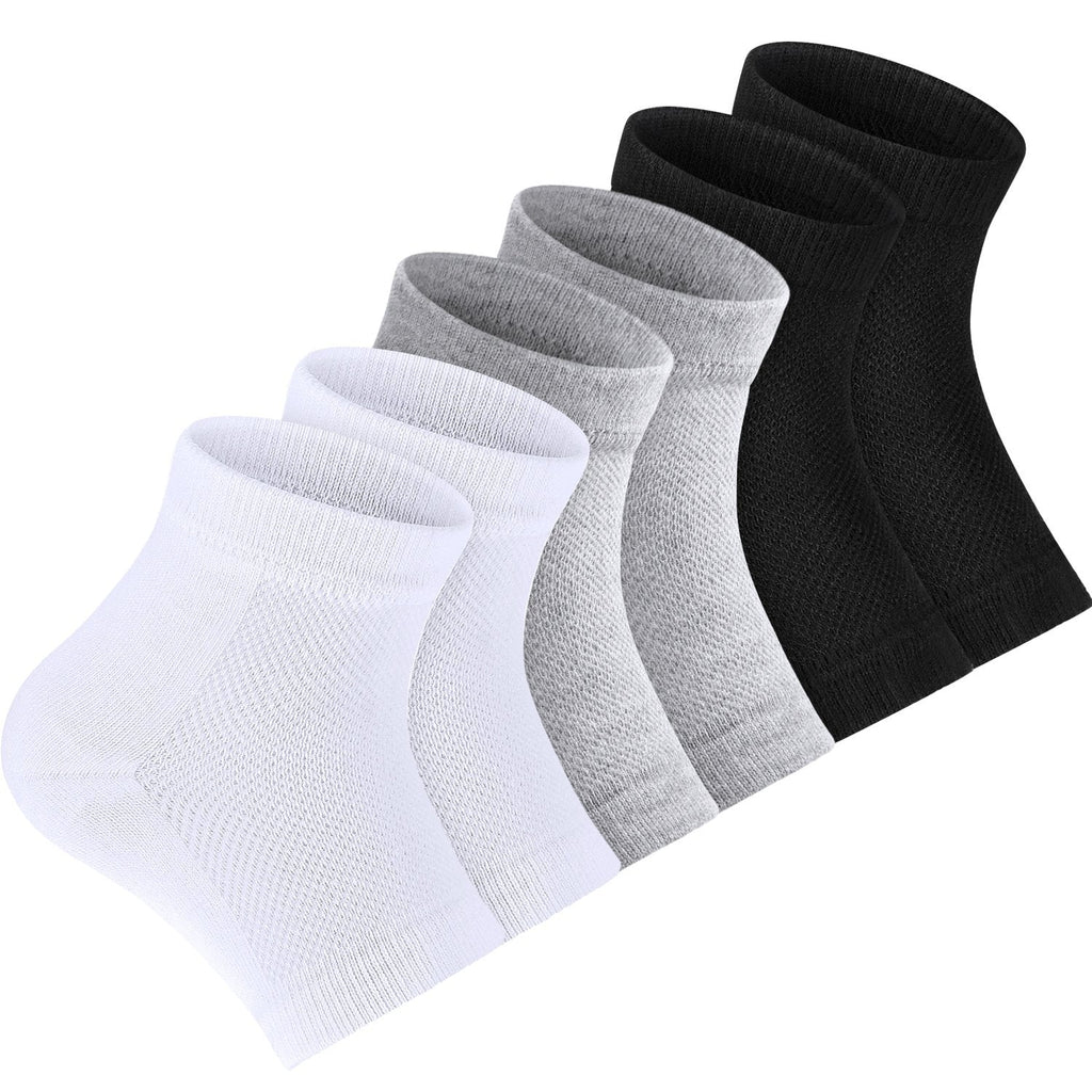 [Australia] - Soft Ventilate Gel Heel Socks Open Toe Socks for Dry Hard Cracked Skin Moisturizing Day Night Care Skin, 3 Pairs (Black, White, Grey) 