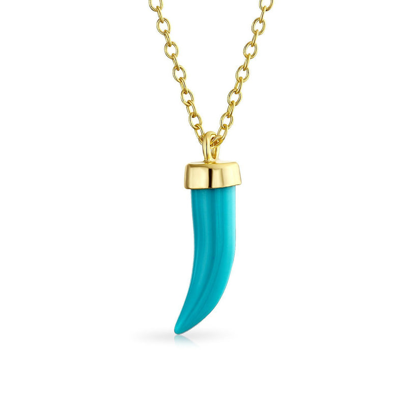 [Australia] - Minimalist Compressed Turquoise Italian Horn Lucky Amulet Pendant Necklace For Women 14K Gold Plated 925 Sterling Silver 