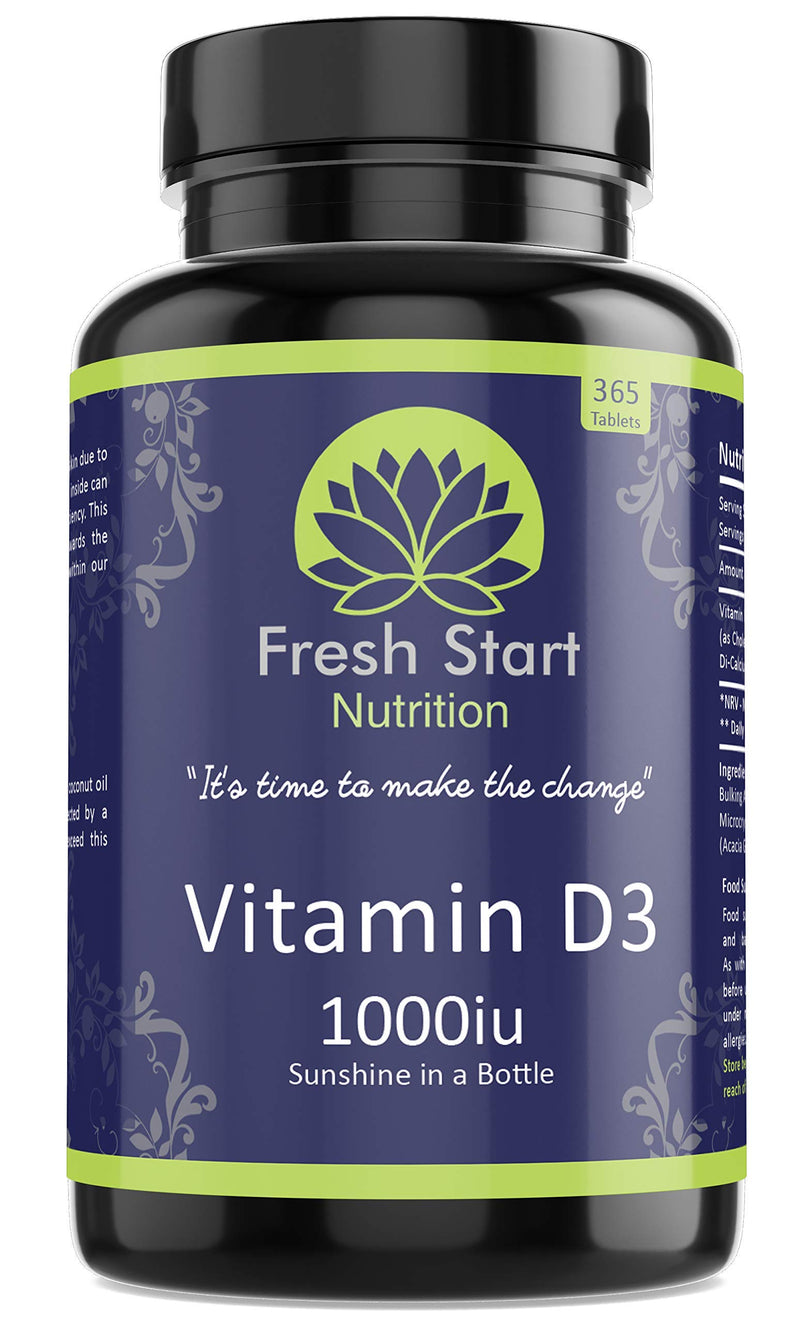 [Australia] - Vitamin D3 1000iu Tablets | 365 (1 Year Supply) Vegetarian Vitamin D Supplement Tiny Easy to Swallow Pills | VIT D as Cholecalciferol | Fresh Start Nutrition 