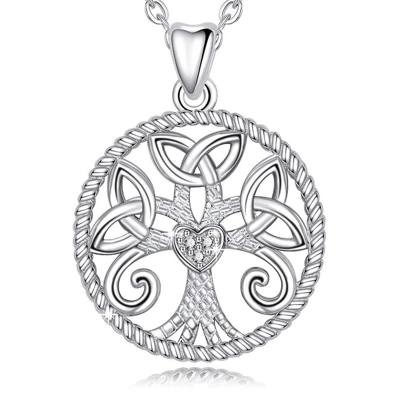 [Australia] - Tree of Life Necklace, AEONSLOVE 925 Sterling Silver Family Tree Pendant Necklace for Women Abalone Shell Jewellery Gift for Mum 18inch Chain D: Tree of Life Necklace Celtic 01 