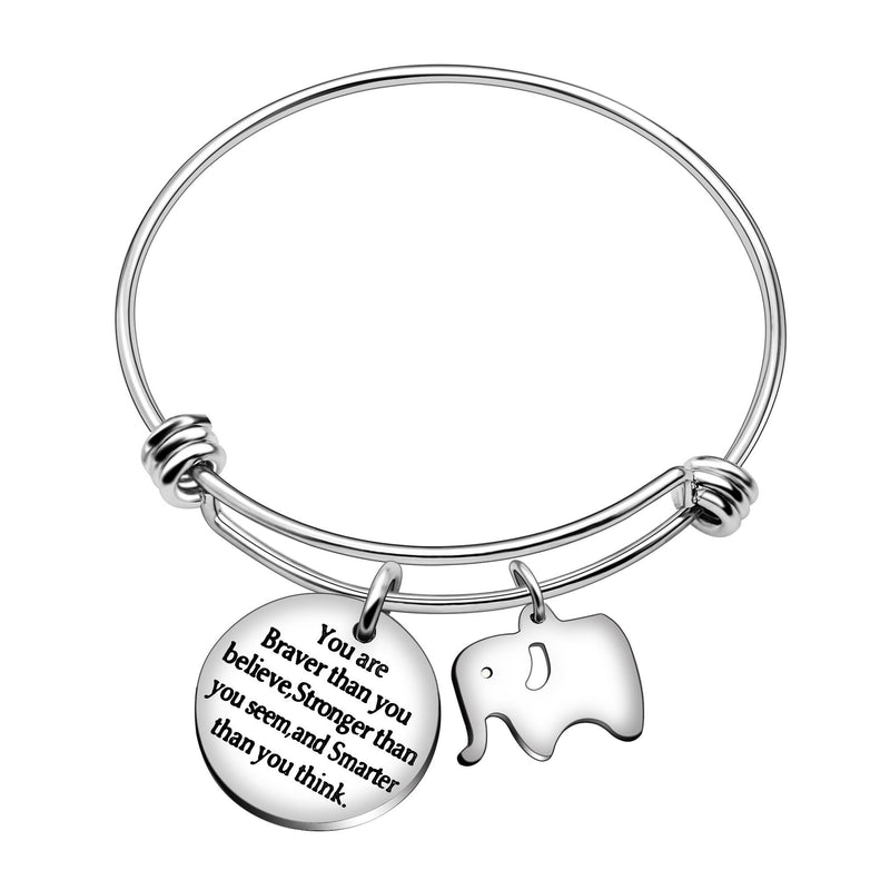 [Australia] - Best Friend Bangle Bracelet Family Gifts Cute Elephant You Are Braver Stronger Smarter Than You Think (Stainless Steel Elephant) 