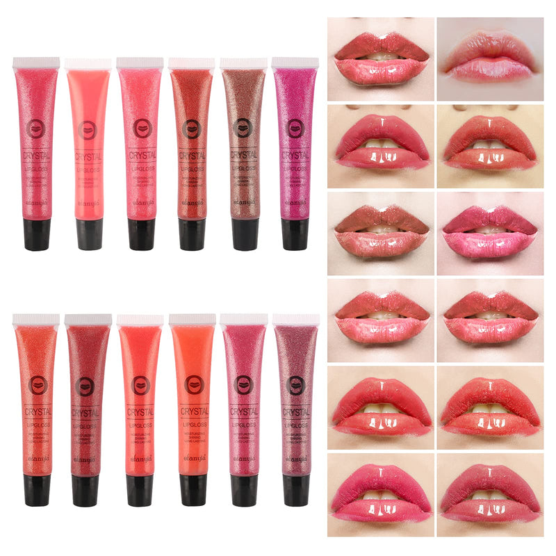 [Australia] - Ofanyia 12 Colors Crystal Lip Gloss Liquid Lipstick Long Lasting Moisturizing Lips Glosses Lipstick Shimmer Glitter Lip Tint Lipgloss 