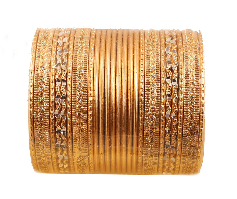 [Australia] - Touchstone Colorful 2 Dozen Bangle Collection Indian Bollywood Alloy Metal Textured Designer Jewelry Special Large Size Bangle Bracelets Set of 24 in Antique Gold Tone Women 2.75 Inches 
