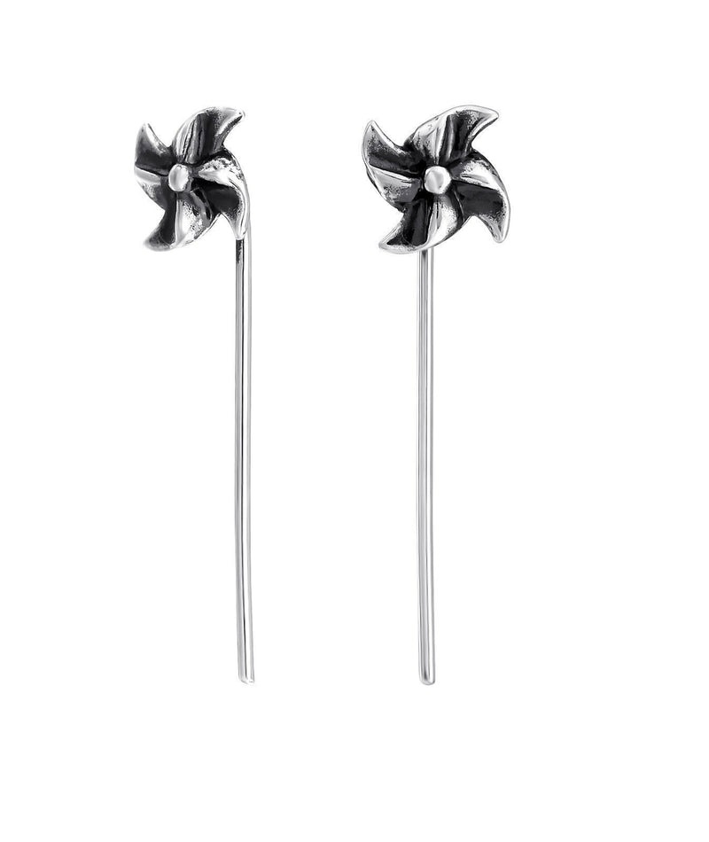 [Australia] - The Rose & Silver Company Women 925 Sterling Silver Tiny Windmill Threader Earrings 