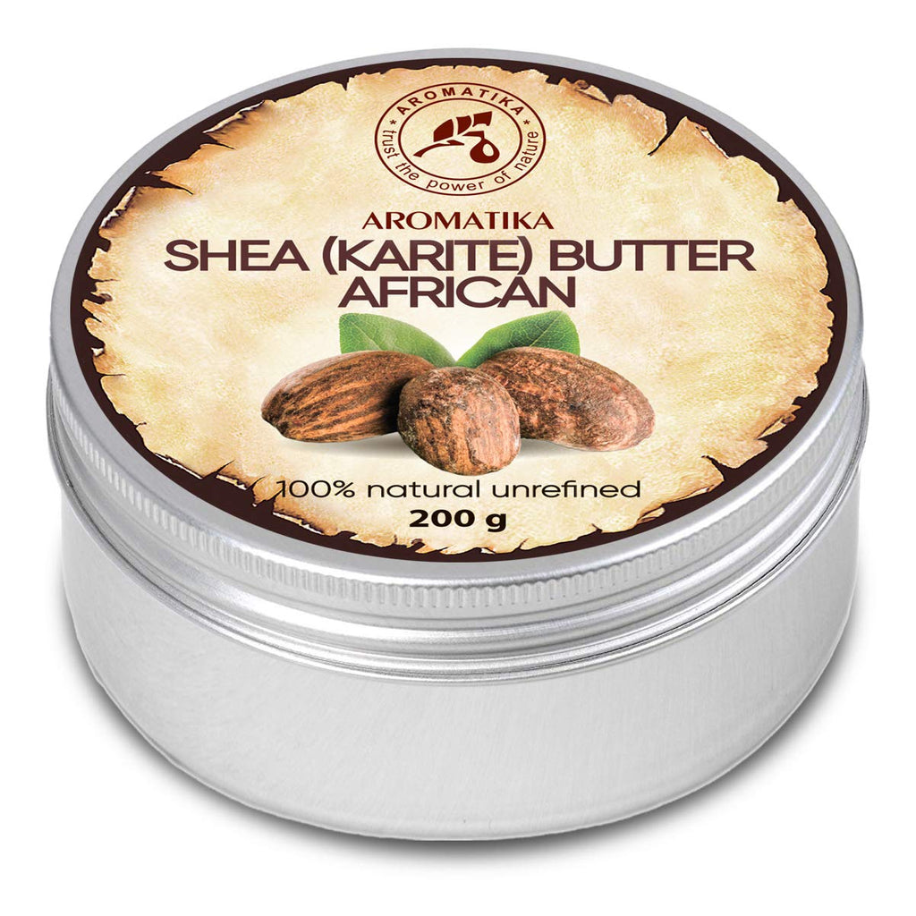 [Australia] - Shea Butter 200g - African Shea Butter - Ghana - Unrefined - 100% Pure & Natural - Cold Pressed - Best for Hair - Skin - Lip - Face - Body Care - Karite Shea Butter Aluminium jar 