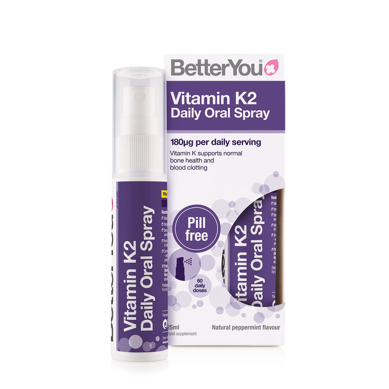 [Australia] - BetterYou Vitamin K2 Daily Oral Spray | Supports Normal Bone Health and Blood Clotting | 25ml (160 sprays) | Palm Oil Free | Natural Peppermint Flavour Single 