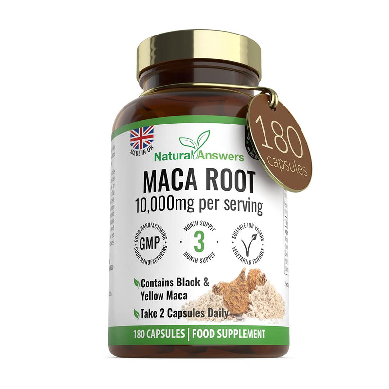 [Australia] - 180 Maca Root Capsules - (3 Months Supply) Vegan 10,000mg Maca Capsules - High Strength Peruvian Black & Yellow Maca Root - Made in The UK 