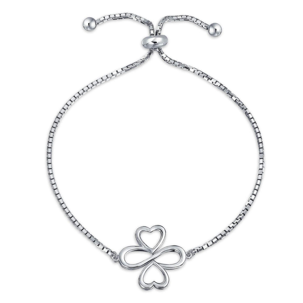 [Australia] - Ayllu Amulet Talisman Intertwine Symbol Heart Infinity Clover For Love Luck Unity Inspirational Bolo Bracelet For Women Teens .925 Sterling Silver Adjustable 