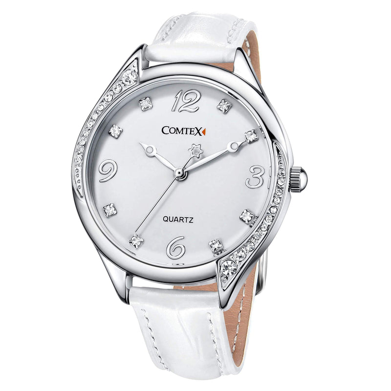 [Australia] - Ladies Watch Large Dial Big Face White Dial Leather Strap Girls Watches 