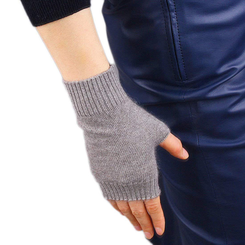 [Australia] - iMongol Pure Cashmere Ladies Women Fingerless Mittens Gloves Half Fingers Thumb Hole Special Size for EU and US customers Light Grey 