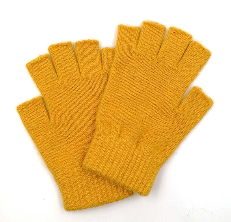 [Australia] - Mongolian Pure Wool Woman Women Man Men Half Fingers Mid Fingerless Gloves Mittens Yellow 