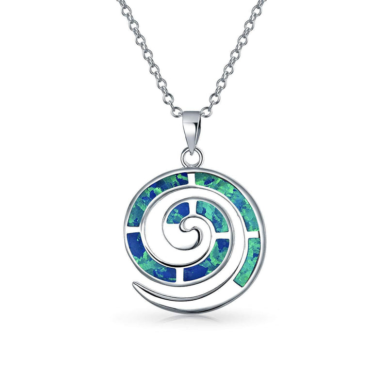 [Australia] - Round Blue Created Opal Inlay Spiral Maze Wind Pendant Necklace For Women For Girlfriend 925 Sterling Silver 