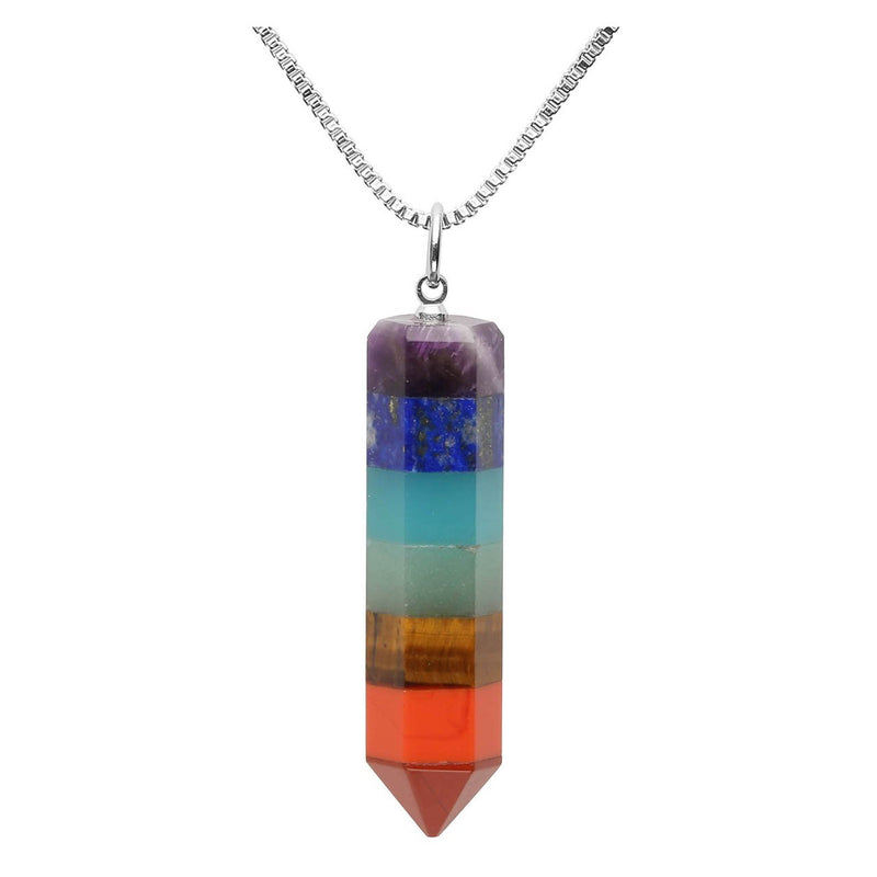 [Australia] - Jovivi 7 Chakra Healing Crystal Gemstone Hexagonal Pointed Reiki Chakra Stone Pendant Pendulum Necklace Jewellery Gifts for Women 