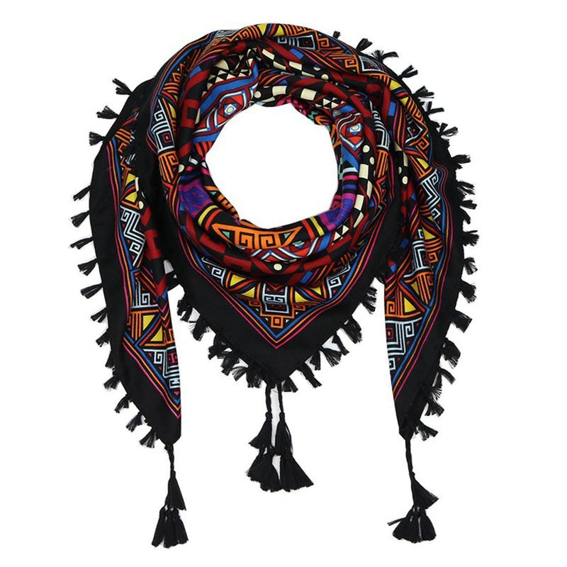 [Australia] - Nuofengkudu Ladies Vintage Floral Print Scarfs for Women Shawls Large Square Bohemian Scarves with Tassel 110 * 110CM Red 