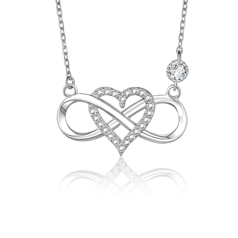 [Australia] - BlingGem Silver Necklace for Women 925 Sterling Silver Infinity Heart Pendant Cubic Zirconia Infinity Necklace Symbol Love Birthday for Women Mom Wife A-white Gold 