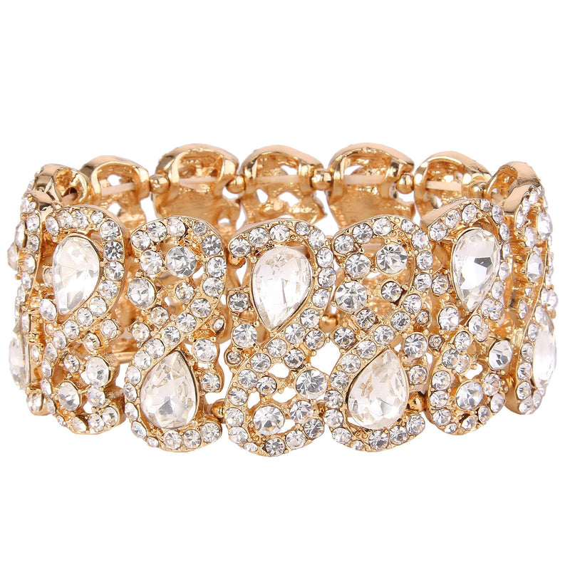 [Australia] - Ever Faith Women's Crystal Teardrop 8 Shaped Knot Elastic Stretch Bracelet Clear Gold-Tone 
