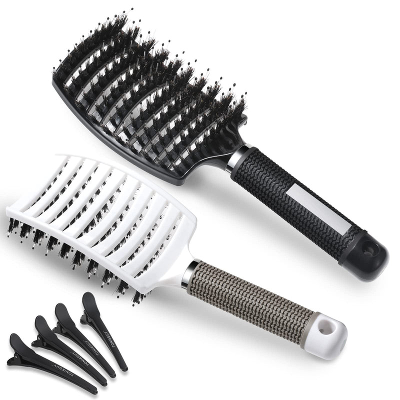 [Australia] - Lictin Curly Hair Brush Comb - Detangler Brush Set Boar Bristle Paddle 2 Hairbrush, Hair Brush Comb Set with 4 Haircilps for Hair Salon or Home Supplies 