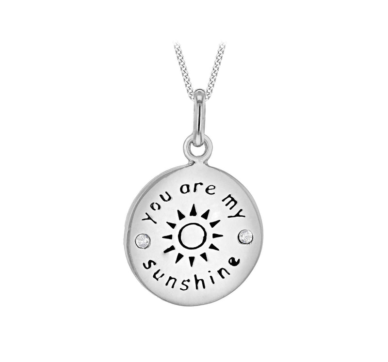 [Australia] - Tuscany Silver Sterling Silver Cubic Zirconia You Are My Sunshine 15.3 mm Disc Pendant on Panza Curb Chain 46 cm/18 inch 