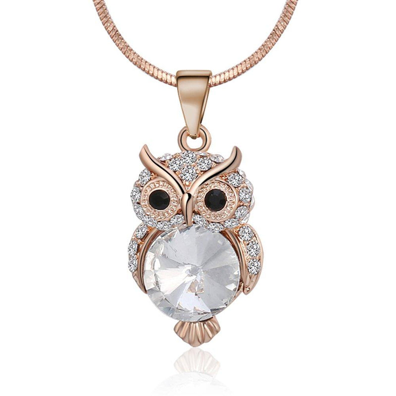 [Australia] - Ouran Long Necklace for Women,Owl Pendant Necklace for Girls Rose Gold and Silver Necklace with CZ Crystal Choker Necklace 