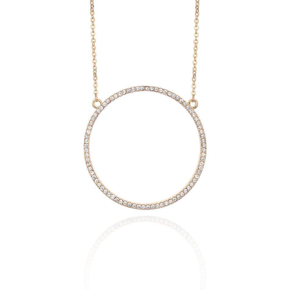 [Australia] - Ouran Long Necklace for Women,Open Circle Pendant Necklace for Girls Rose Gold and Silver Necklace with CZ Crystal Necklace Gold Plated 