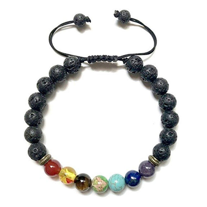[Australia] - MSQ Beads Bracelet for Men Women Enjoit Lava Rock Adjustable Natural Stone Chakra Healing Bangle 