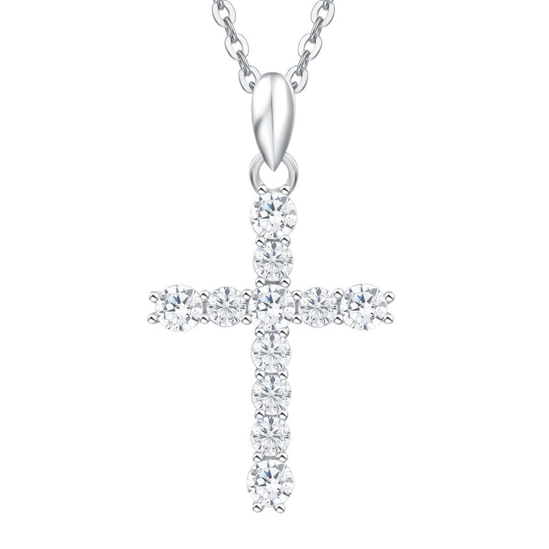 [Australia] - Cross Necklace 925 Sterling Silver White Gold Plated Crucifix Pendant with Created Gemstone Blue Sapphire Topaz Peridot Garnet Ruby Emerald Amethyst Jewellery for Women and Girls - Chain: 16 + 2 Inch Cross 3 
