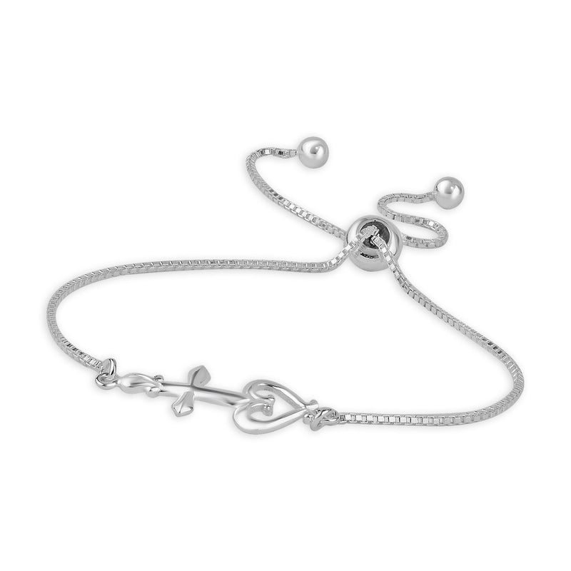 [Australia] - LeCalla Sterling Silver Jewelry Cross Religious Adjustable Bracelet for Women Teen Cross Heart 