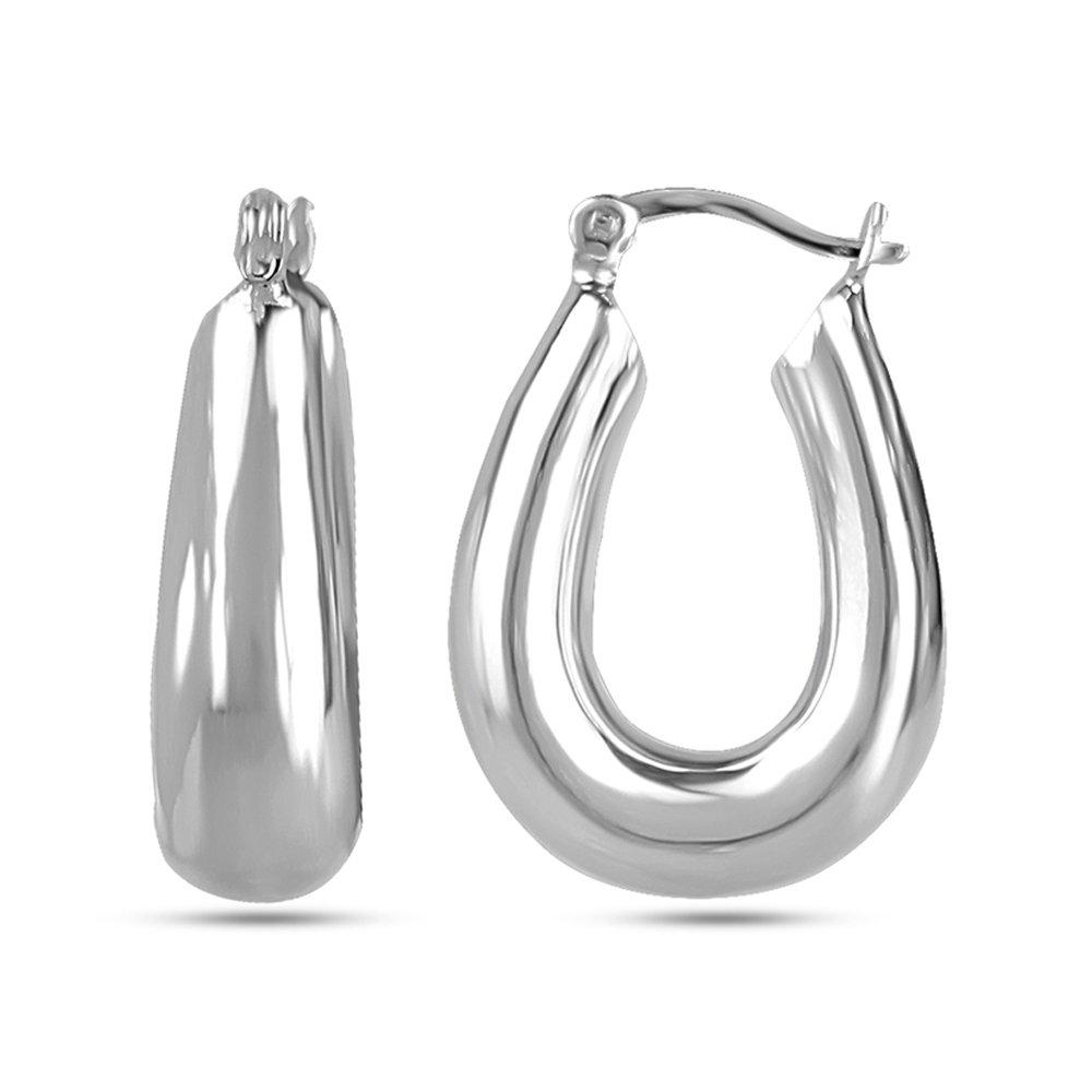 [Australia] - LeCalla Sterling Silver Jewelry Light-Weight Electroform Hoop Earring for Women Oval Shape 