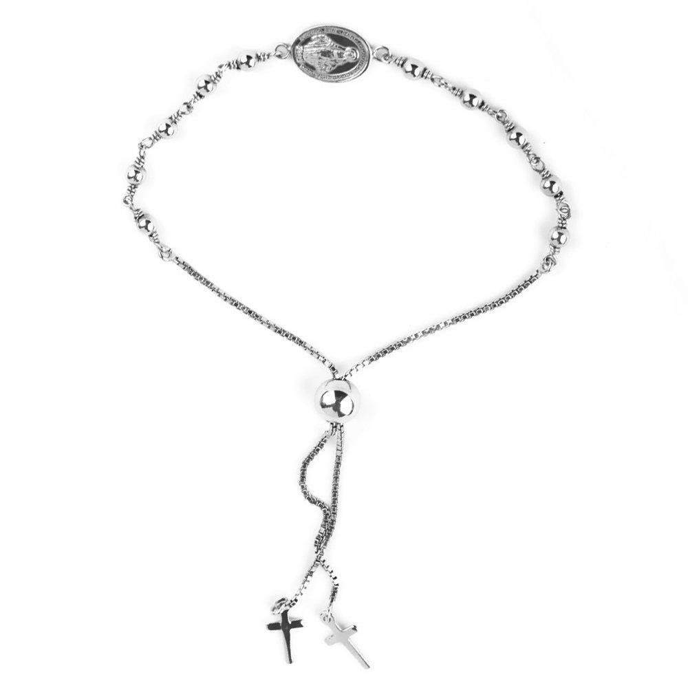 [Australia] - LeCalla Sterling Silver Jewelry Adjustable Sliding Mother Mary Cross Religious Bracelet for Girl Women Mother Mary with Cross 1 
