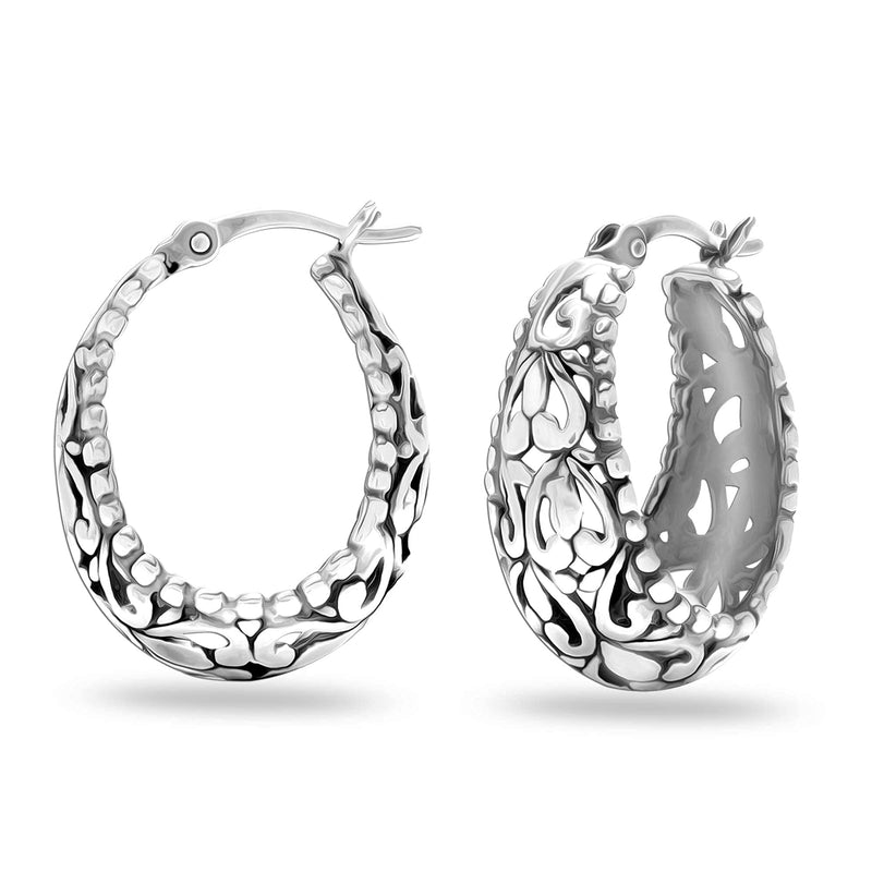 [Australia] - LeCalla Sterling Silver Jewelry Filigree Hoop Earring for Women Filigree Design 2 