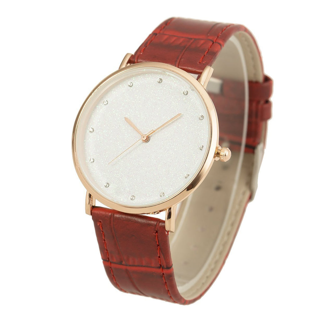 [Australia] - Wrist Watch Minimalist Women Lady Crystal SIBOSUN Galaxy Dial Quartz Fashion Leather Strap Red 