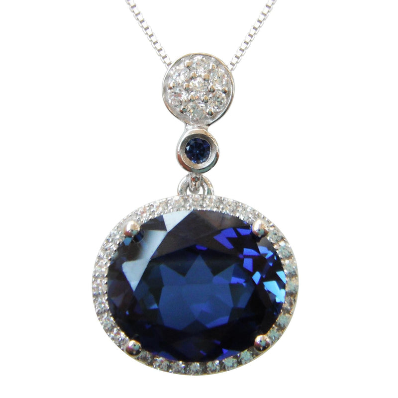 [Australia] - Navachi 925 Sterling Silver 18k White Gold Plated 5.1ct Oval Ruby or Emerald Sapphire Necklace Pendant 18" Blue 