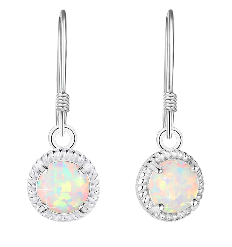 [Australia] - KristLand - “Moonlight” Collection S925 Silver Drop Earrings Prong Created White Opal Hook Earrings 9MM Pendant for Women/Girlfriend/Wife/Daughter/Gift Box 