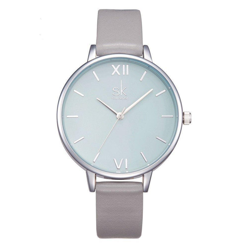 [Australia] - SHENGKE Creative Simplicity Women Watch Genuine Leather Elegant Women Watches Ladies Business Wristwatch Grey 