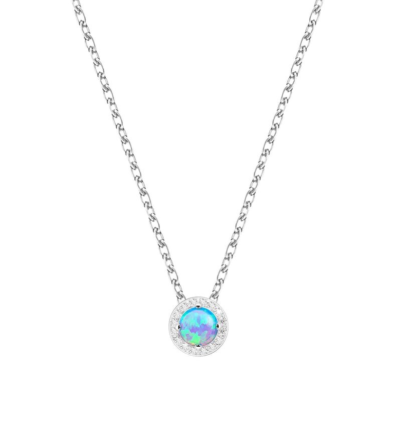 [Australia] - KristLand - Moonlight Collection S925 Silver Necklace with White Opal Simple Design Delicate Round Pendant for Women/Girlfriend/Wife/Daughter/Gift Box Ocean Eyes Blue 