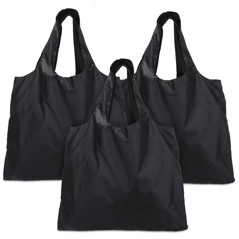 [Australia] - Luxja 3pcs Reusable Shopping Bag, Fold Up Shopper with Attached Pouch, Washable, Durable and Lightweight Black 