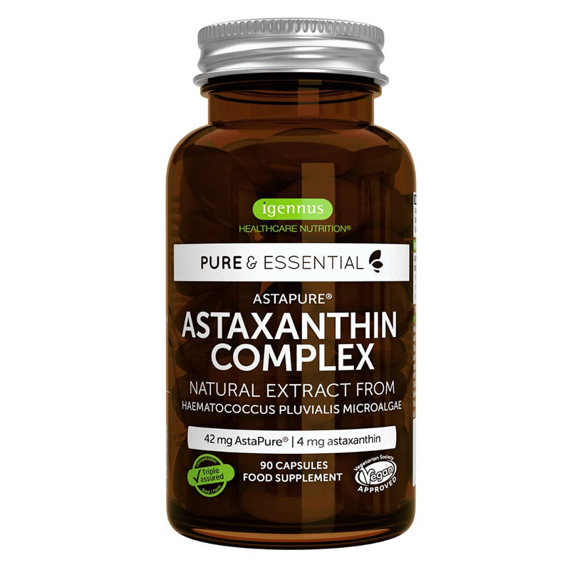 [Australia] - Pure & Essential Astaxanthin Complex, 42 mg Astapure Providing 4 mg H. Pluvialis Astaxanthin, 90 Vegan Capsules 