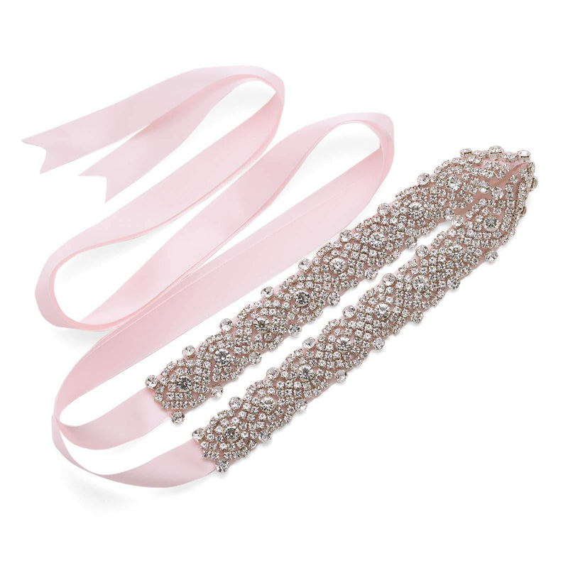 [Australia] - Rhinestone Bridal Belt Wedding Sash Belt with Ribbon Crystal Women Dress Accessories, Pink 