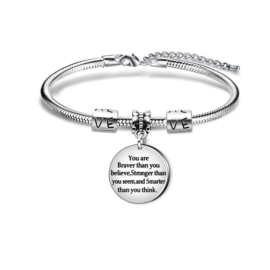 [Australia] - Best Friend Bangle Bracelet Family Gifts Cute Elephant You Are Braver Stronger Smarter Than You Think (Bracelets) 