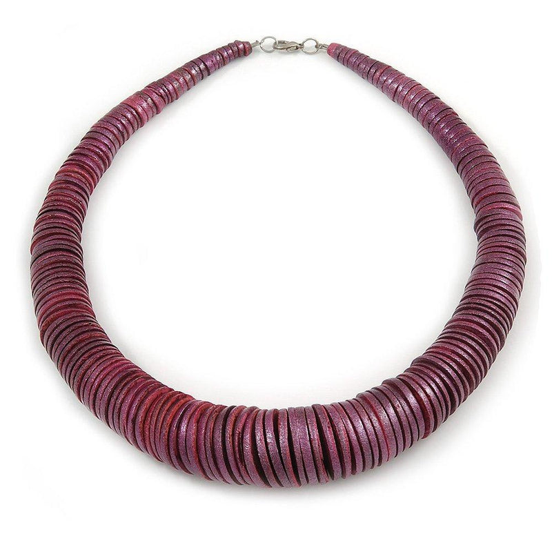 [Australia] - Avalaya Chunky Glittering Purple Coin Shape Wood Bead Necklace - 56cm L 