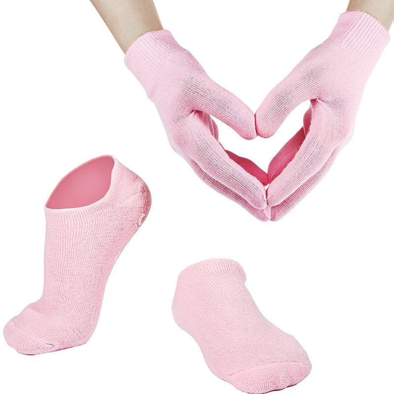 [Australia] - Soft Cotton Gel Moisturizing Spa Gloves and Socks for Cracked Dry Skin for Both Women and Men (Pink) 