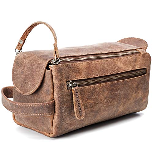 [Australia] - Leather Toiletry Bag for Men & Women - This Handmade Vintage Mens Wash Kit is Sturdy, Compact & Practical - Store All Your Travel Toiletries in Style 