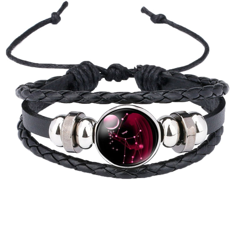 [Australia] - Caimeytie Braided Bracelet Adjustable Constellation Signs of Zodiac Clear Glass Charm Time Gems Serie Virgo 
