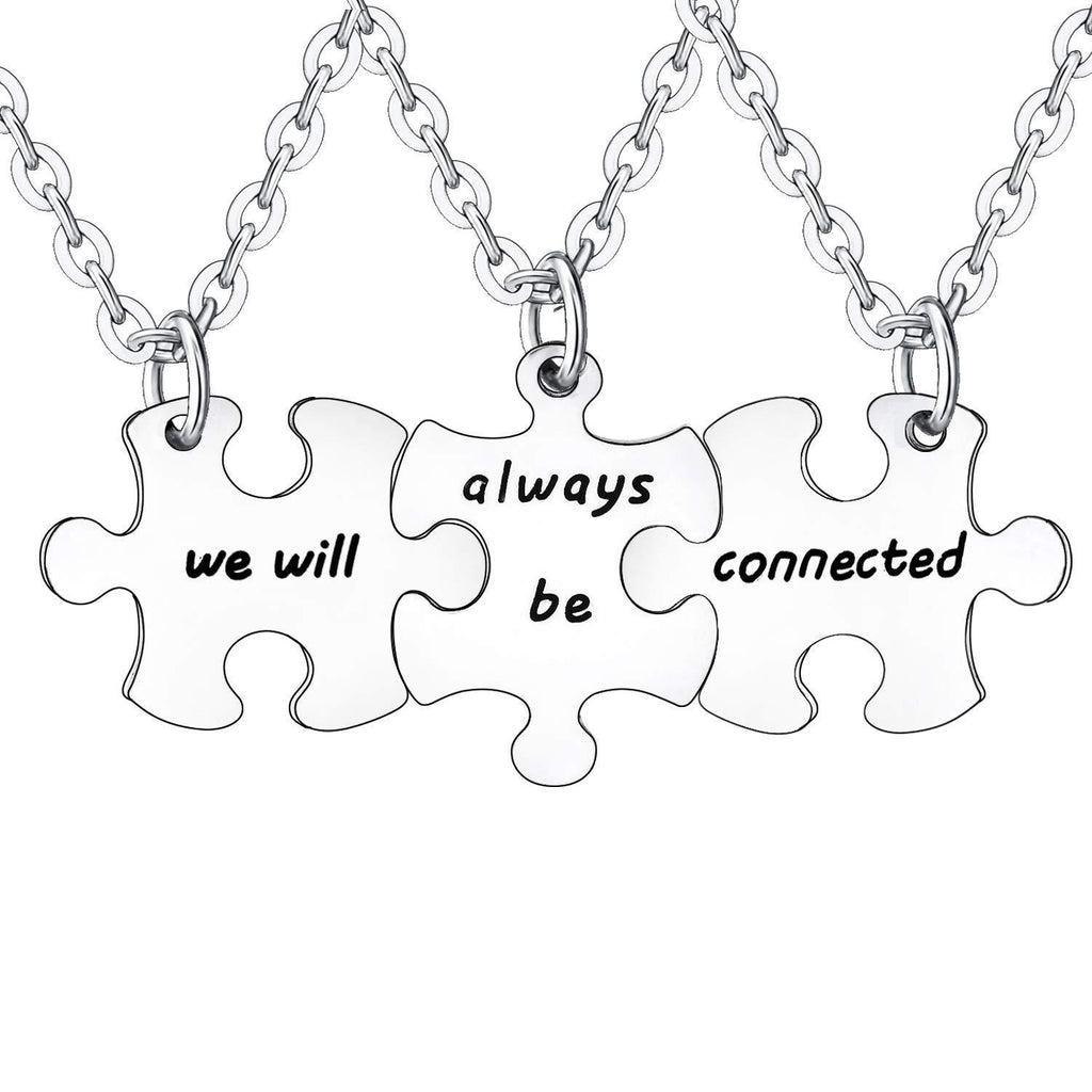 [Australia] - BESPMOSP 3PCs Friendship Gifts We Will Always Be Connected Matching Keychains Set Necklaces Set for Best Friends Necklace Set 