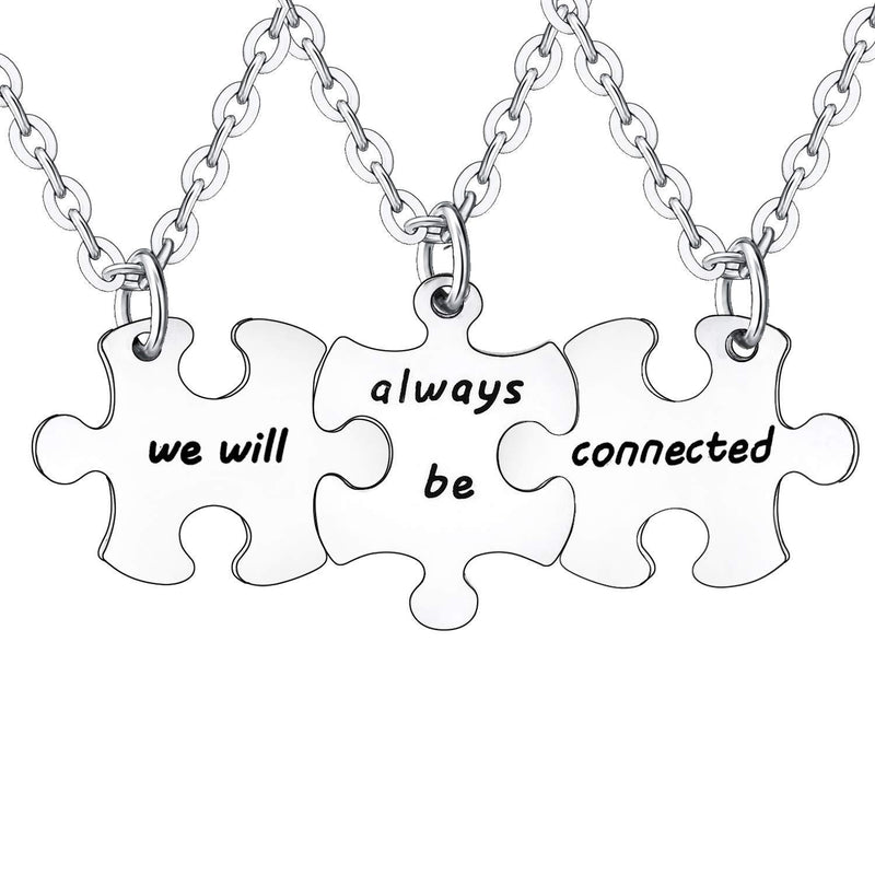 [Australia] - BESPMOSP 3PCs Friendship Gifts We Will Always Be Connected Matching Keychains Set Necklaces Set for Best Friends Necklace Set 