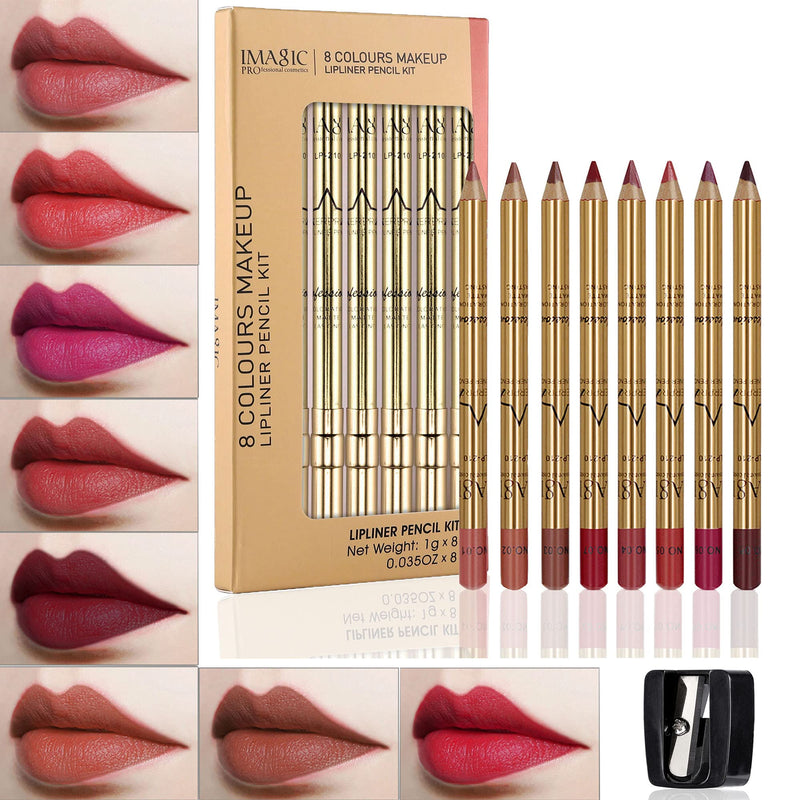[Australia] - CCbeauty Lip Liner Pencil Makeup Matte Lip Liner Pen Waterproof Long Lasting Lipstick Liner Slim 8 Color Set with Sharpener 